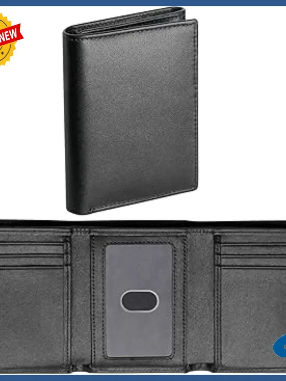 Slim Genuine Leather Trifold Wallet RFID Blocking 8 Card Slots ID Window